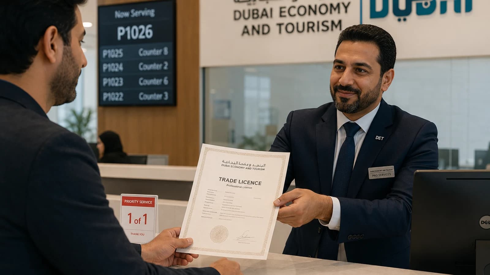 Avyanco PRO advisor delivering a freshly renewed UAE DET trade licence