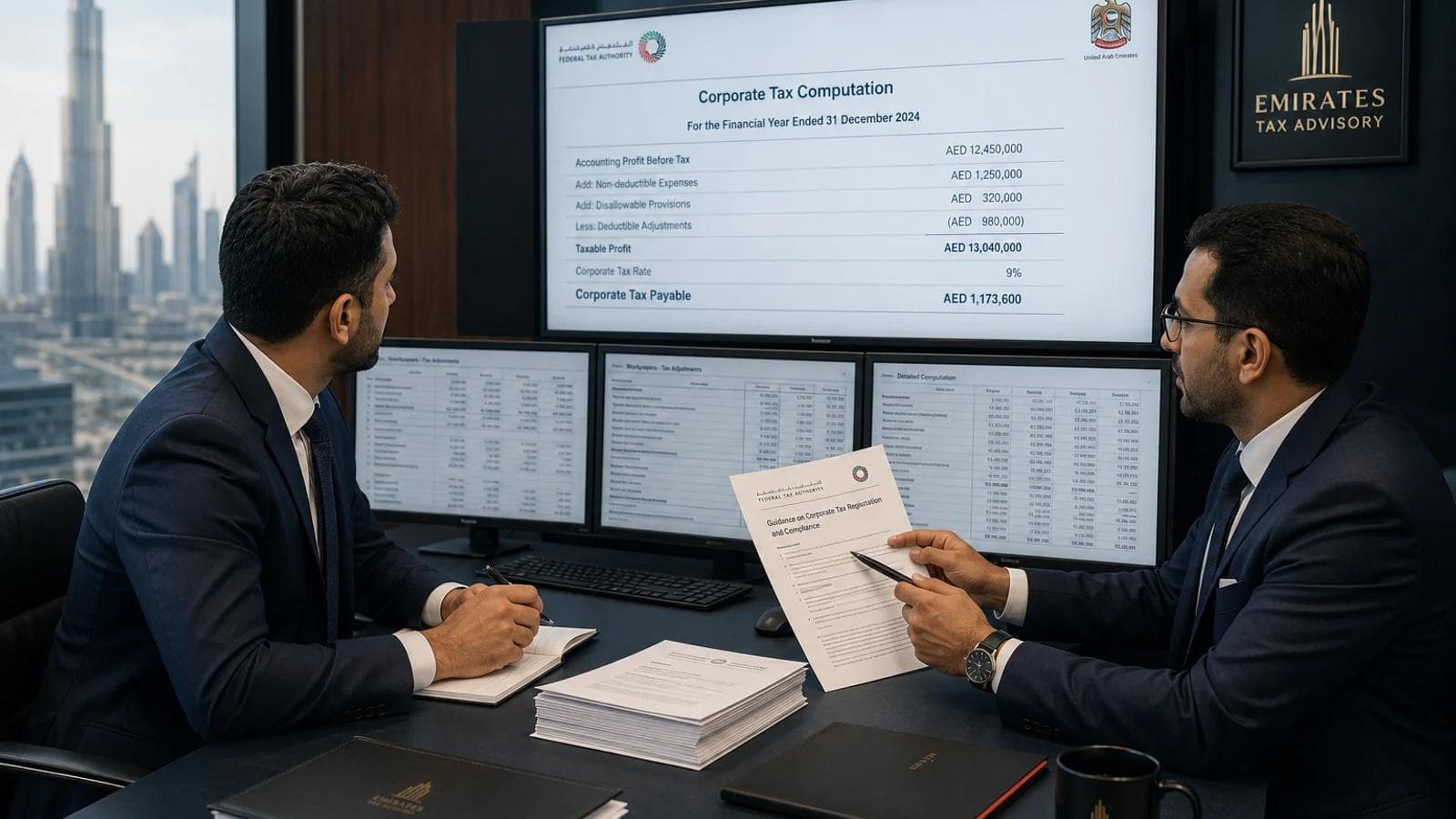 Avyanco tax advisors reviewing UAE Corporate Tax computation and VAT returns